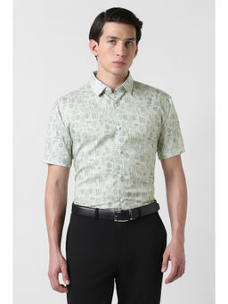 Van Heusen - Men Green Print Half Sleeves Party Shirt