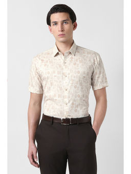 Van Heusen - Men Beige Print Half Sleeves Party Shirt