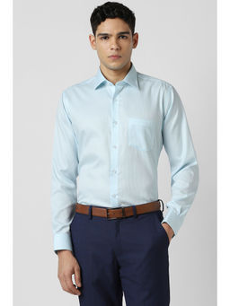 Van Heusen - Men Light Blue Textured Full Sleeves Shirt