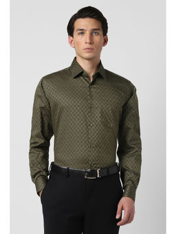 Van Heusen - Men Olive Textured Full Sleeves Shirt