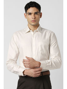Van Heusen - Men Beige Checks Full Sleeves Shirt