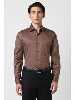 Van Heusen - Men Brown Textured Full Sleeves Shirt