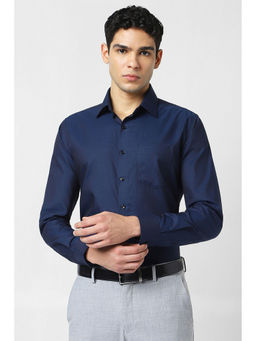 Van Heusen - Men Navy Blue Checks Full Sleeves Shirt
