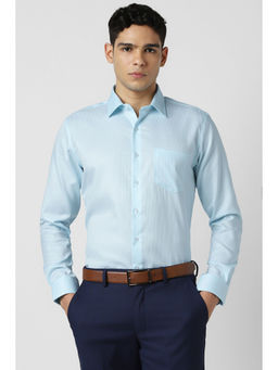 Van Heusen - Men Light Blue Textured Full Sleeves Shirt