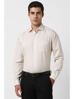 Van Heusen - Men Off White Solid Full Sleeves Formal Shirt