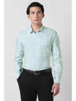 Van Heusen - Men Sea Green Checks Full Sleeves Formal Shirt