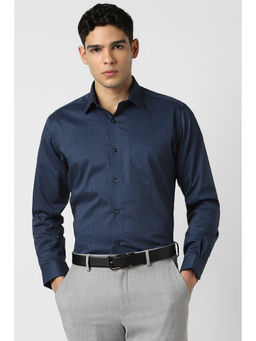 Van Heusen - Men Navy Blue Print Full Sleeves Formal Shirt