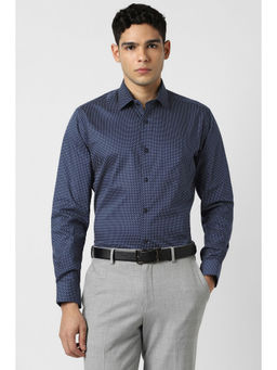 Van Heusen - Men Dark Navy Blue Print Full Sleeves Formal Shirt