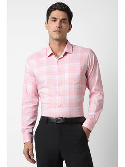 Van Heusen - Men Pink Checks Full Sleeves Formal Shirt
