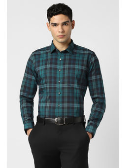 Van Heusen - Men Blue Checks Full Sleeves Formal Shirt