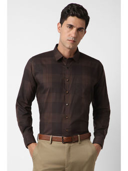 Van Heusen - Men Brown Checks Full Sleeves Formal Shirt