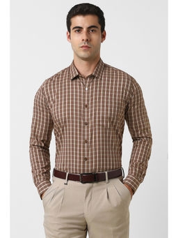 Van Heusen - Men Brown Checks Full Sleeves Formal Shirt