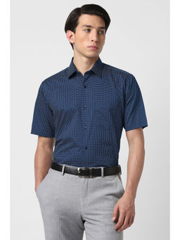 Van Heusen - Men Navy Blue Printed Half Sleeves Formal Shirt