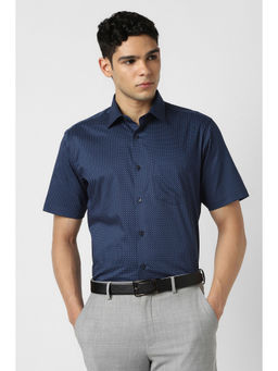 Van Heusen - Men Navy Blue Print Half Sleeves Formal Shirt