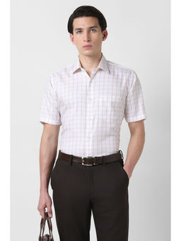 Van Heusen - Men White Checks Half Sleeves Formal Shirt