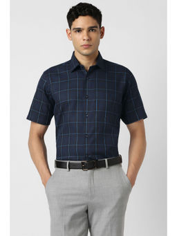 Van Heusen - Men Navy Blue Checks Half Sleeves Shirt