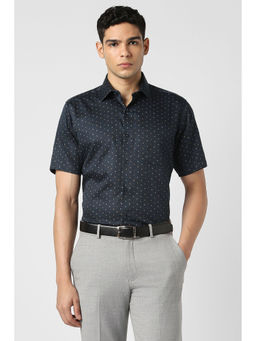 Van Heusen - Men Dark Navy Blue Print Half Sleeves Shirt