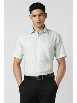 Van Heusen - Men Light Blue Stripes Half Sleeves Shirt