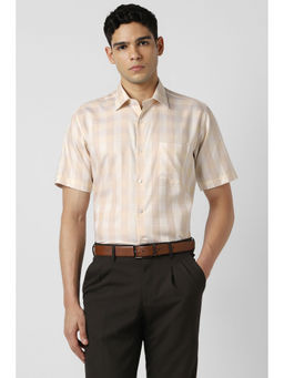 Van Heusen - Men Beige Checks Half Sleeves Shirt