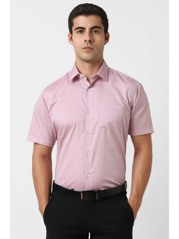 Van Heusen - Men Pink Textured Half Sleeves Shirt