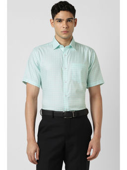 Van Heusen - Men Sea Green Checks Half Sleeves Shirt