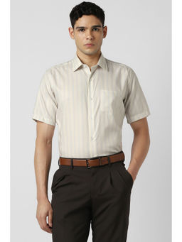 Van Heusen - Men Beige Stripes Half Sleeves Shirt