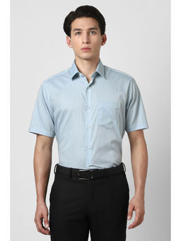 Van Heusen - Men Light Blue Textured Half Sleeves Shirt