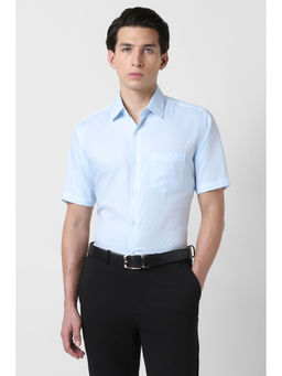 Van Heusen - Men Light Blue Textured Half Sleeves Shirt