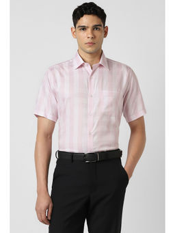 Van Heusen - Men Pink Checks Half Sleeves Shirt