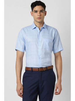 Van Heusen - Men Light Blue Checks Half Sleeves Shirt