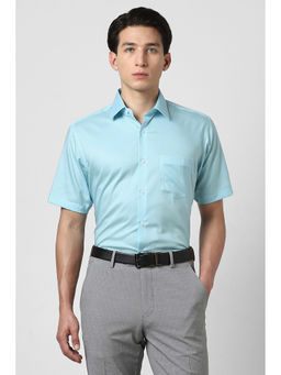 Van Heusen - Men Sky Blue Textured Half Sleeves Shirt