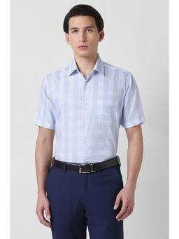 Van Heusen - Men Light Blue Checks Half Sleeves Shirt