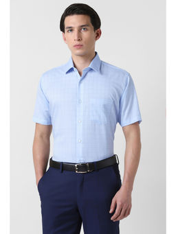 Van Heusen - Men Light Blue Checks Half Sleeves Shirt