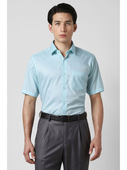 Van Heusen - Men Light Blue Textured Half Sleeves Shirt