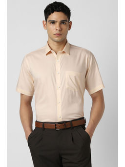 Van Heusen - Men Beige Solid Half Sleeves Formal Shirt
