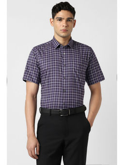 Van Heusen - Men Purple Checks Half Sleeves Formal Shirt