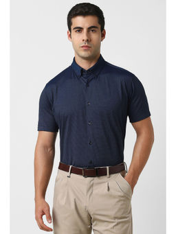 Van Heusen - Men Navy Blue Stripes Half Sleeves Formal Shirt
