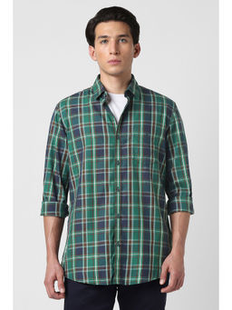 Van Heusen - Men Green Checks Full Sleeves Casual Shirt