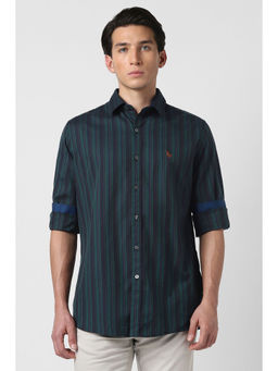 Van Heusen - Men Dark Green Stripes Full Sleeves Casual Shirt