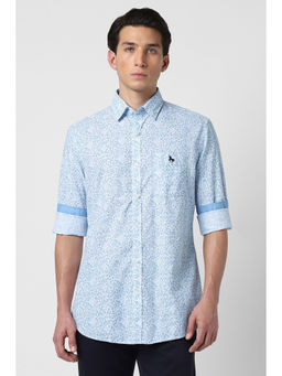 Van Heusen - Men Light Blue Floral Print Full Sleeves Casual Shirt