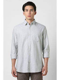 Van Heusen - Men Grey Stripes Full Sleeves Casual Shirt