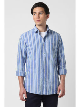 Van Heusen - Men Blue Stripes Full Sleeves Casual Shirt