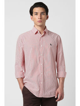 Van Heusen - Men Red Stripes Full Sleeves Casual Shirt