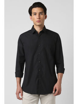 Van Heusen - Men Black Solid Full Sleeves Casual Shirt