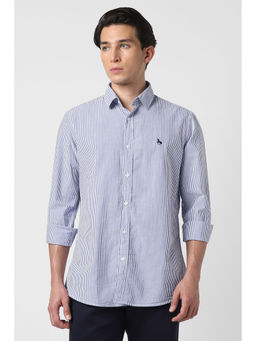 Van Heusen - Men Blue Stripes Full Sleeves Casual Shirt