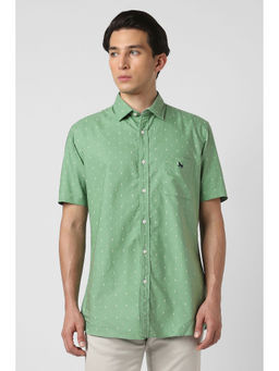 Van Heusen - Men Green Print Half Sleeves Casual Shirt