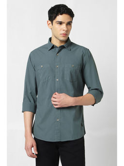 Van Heusen - Men Green Checks Full Sleeves Casual Shirt