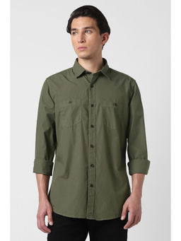 Van Heusen - Men Olive Full Sleeves Casual Shirt