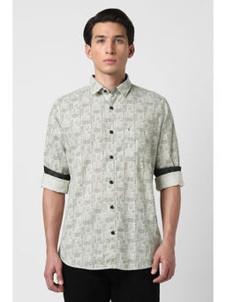 Van Heusen - Men Green Print Full Sleeves Casual Shirt