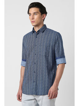 Van Heusen - Men Blue Print Full Sleeves Casual Shirt